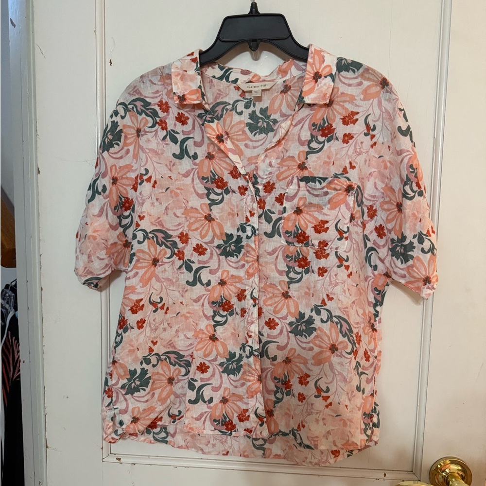 Garnet Hill Floral Button Up Linen Top